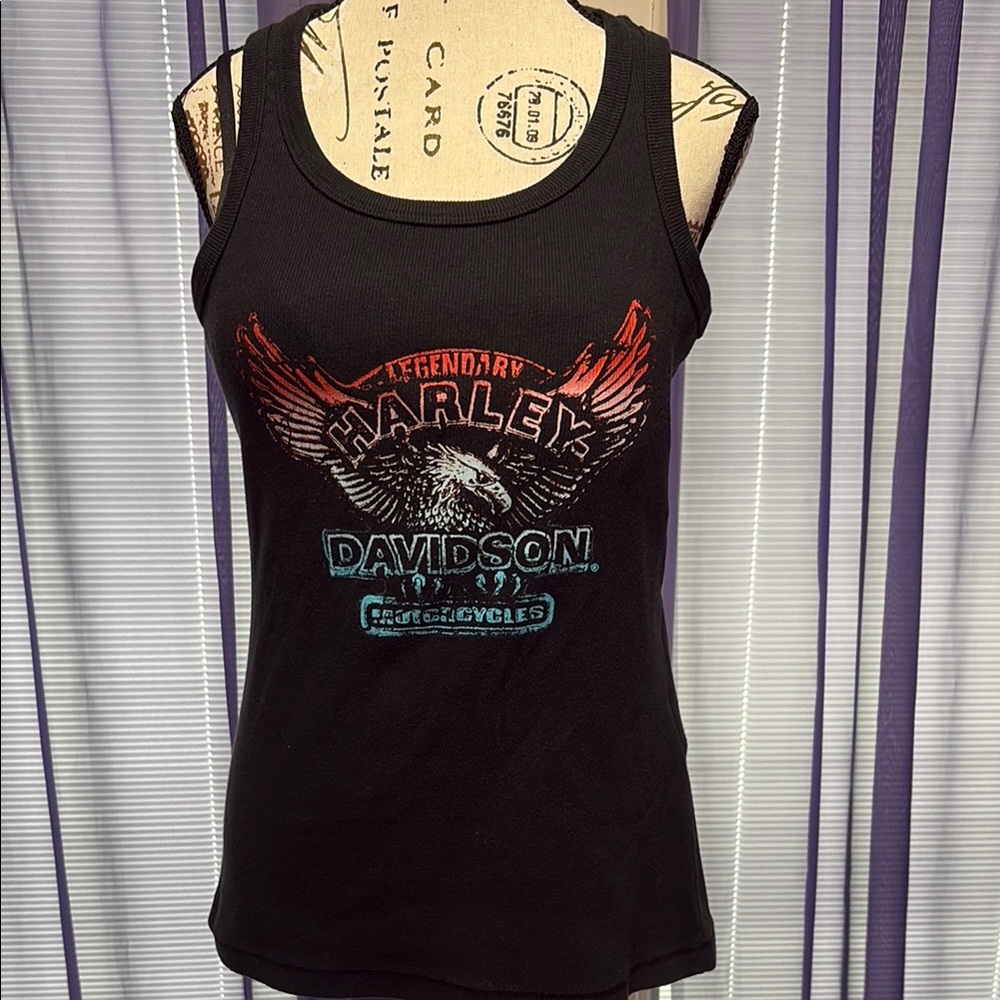 Harley-Davidson Black Tank with Red and Blue Accents